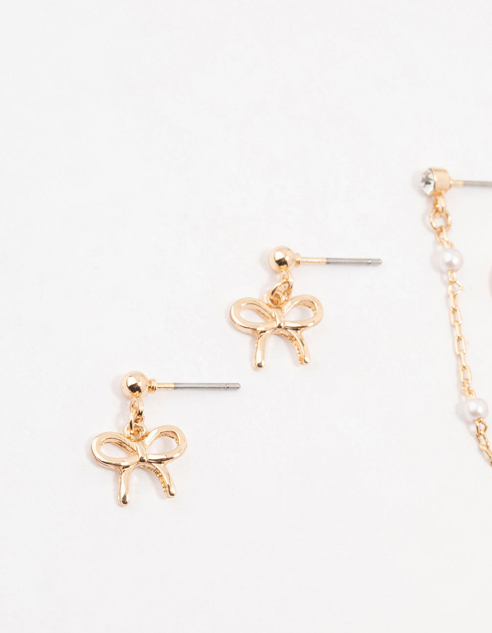 Gold Pearl Chain & Bow Earrings 3-Pack