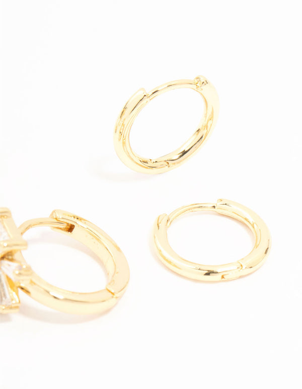 Gold Plated Cubic Zirconia Bow Huggie Earrings 3-Pack