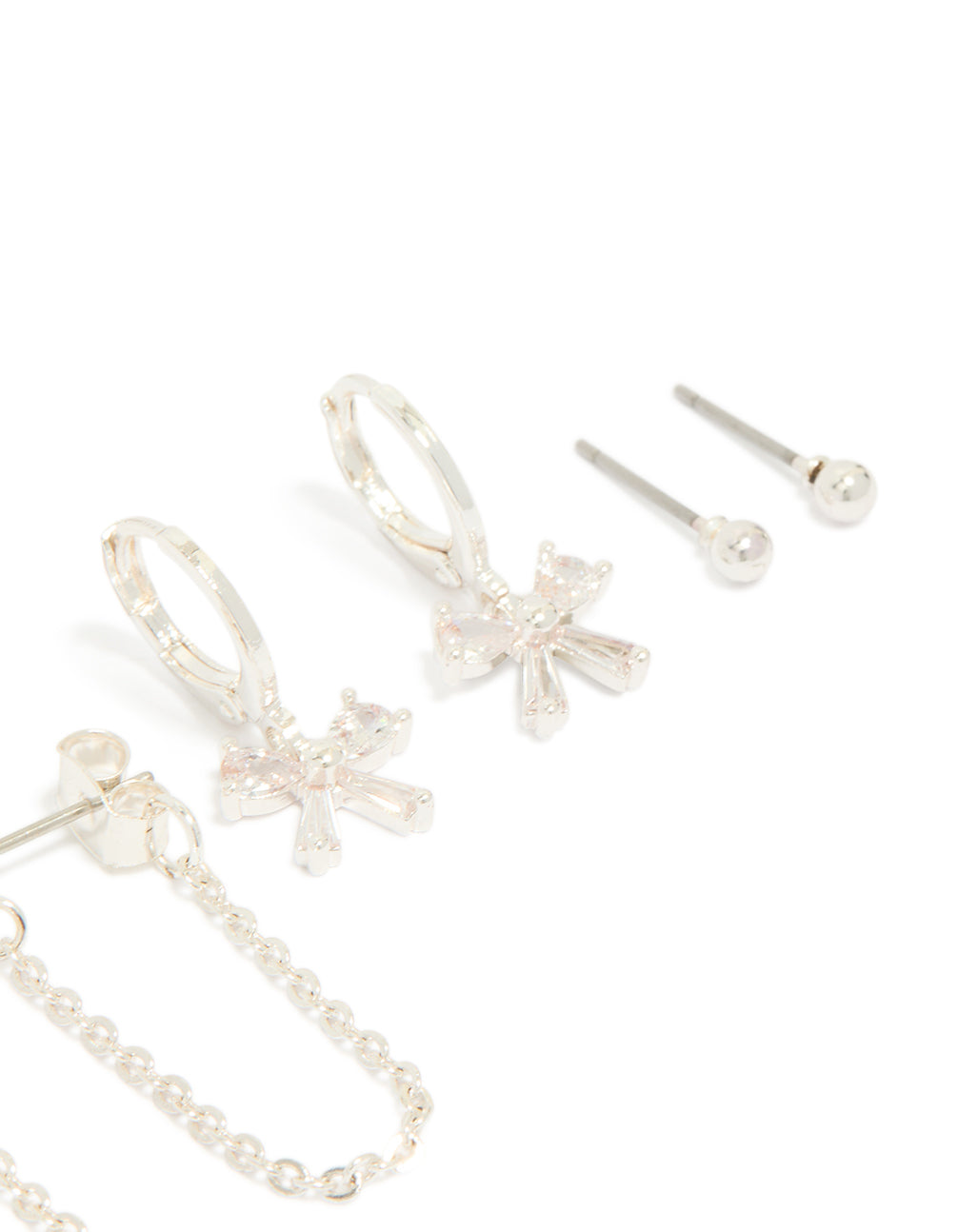 Silver Plated Bow Cubic Zirconia Chain & Stud Earrings 4-Pack