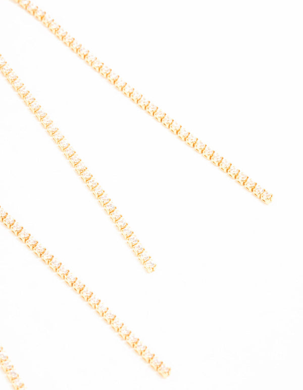 Gold Plated Brass Baguette Cut Cubic Zirconia Center Drop Earrings