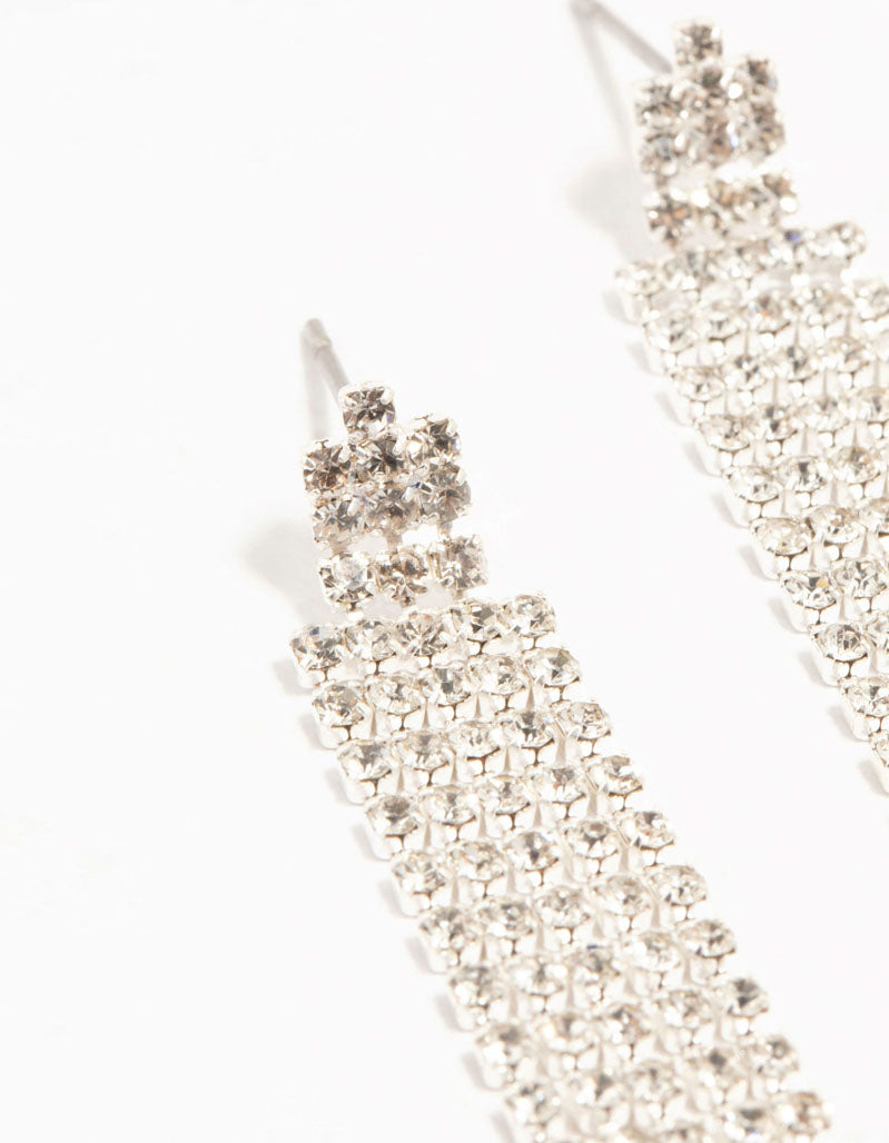 Diamante Cup Chain Multiple Stud Silver Earrings 2-Pack
