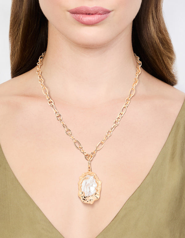 Gold Molten Pearl Pendant Necklace