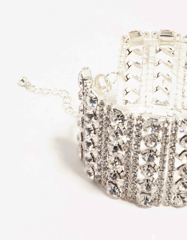 Silver Diamante Caged Wrist Cuff