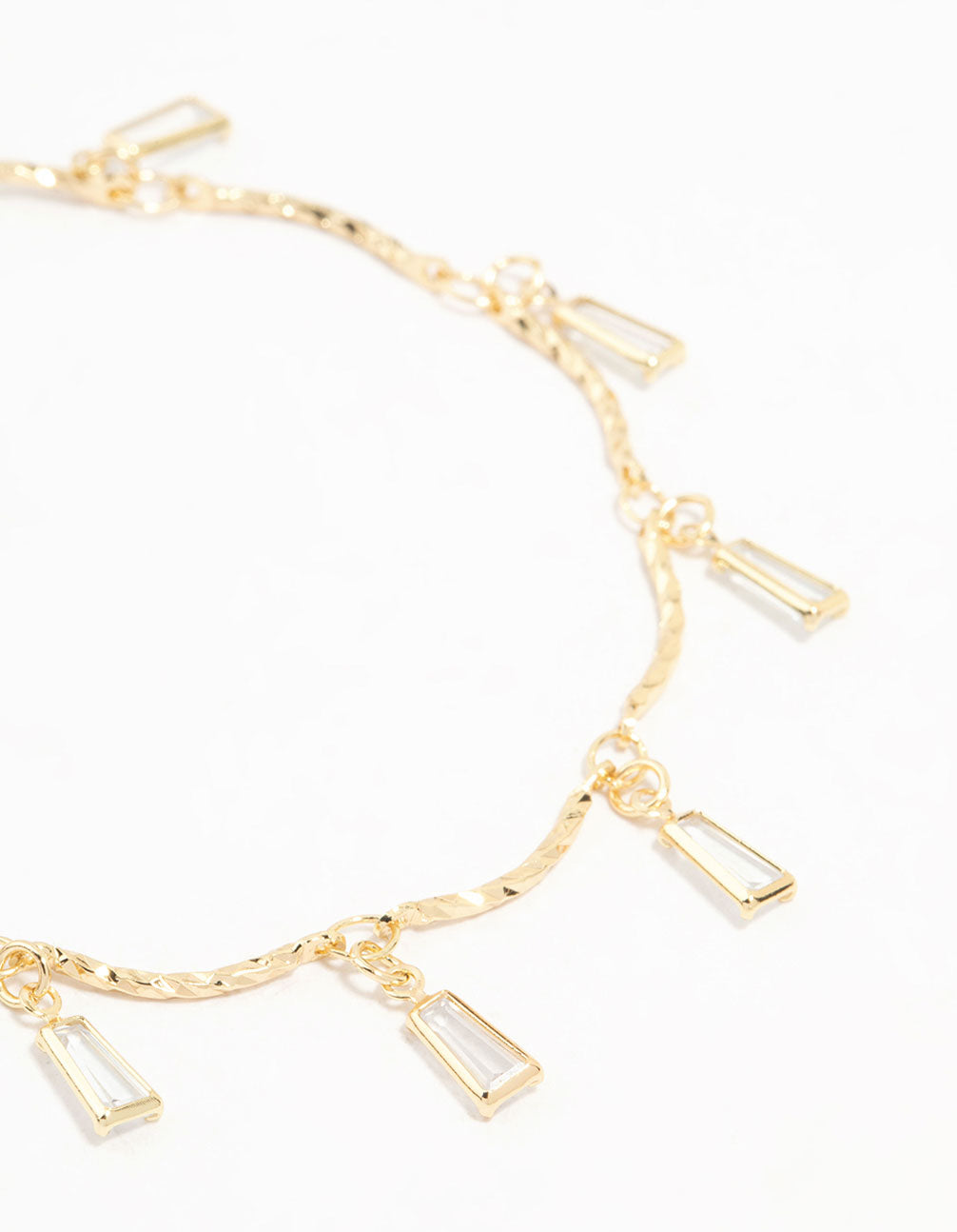 Gold Plated Brass Cubic Zirconia Baguette Charm Bracelet
