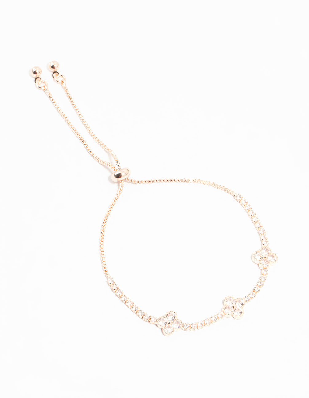 Rose Gold Plated Flower Station Cubic Zirconia Bracelet