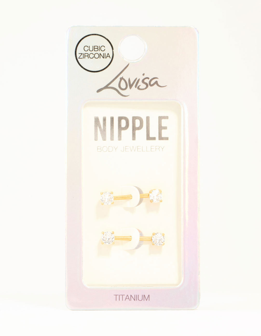 Gold Plated Titanium Round Cubic Zirconia Nipple Bars 2-Pack