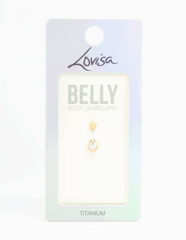 Gold Plated Titanium Bezel Cut Diamante Mini Belly Bar