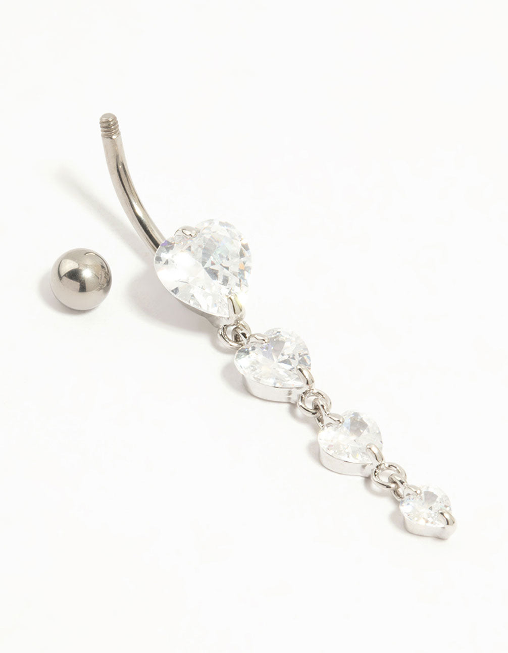 Titanium Graduating Cubic Zirconia Hearts Drop Belly Bar