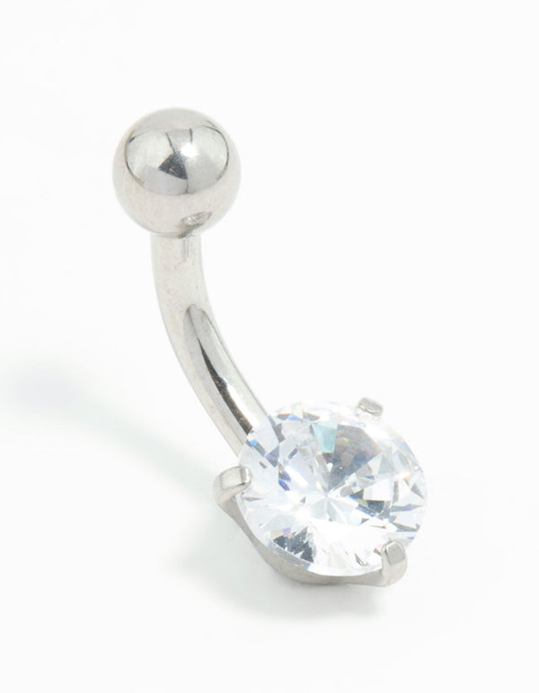 Titanium Round Cubic Zirconia Mini Belly Bar