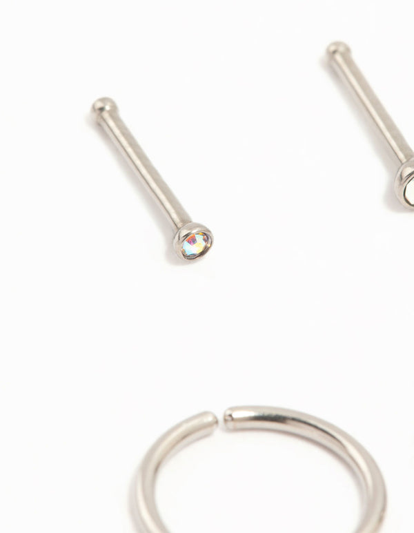 Titanium Fine Graduating Nose Stud & Ring 6-Pack