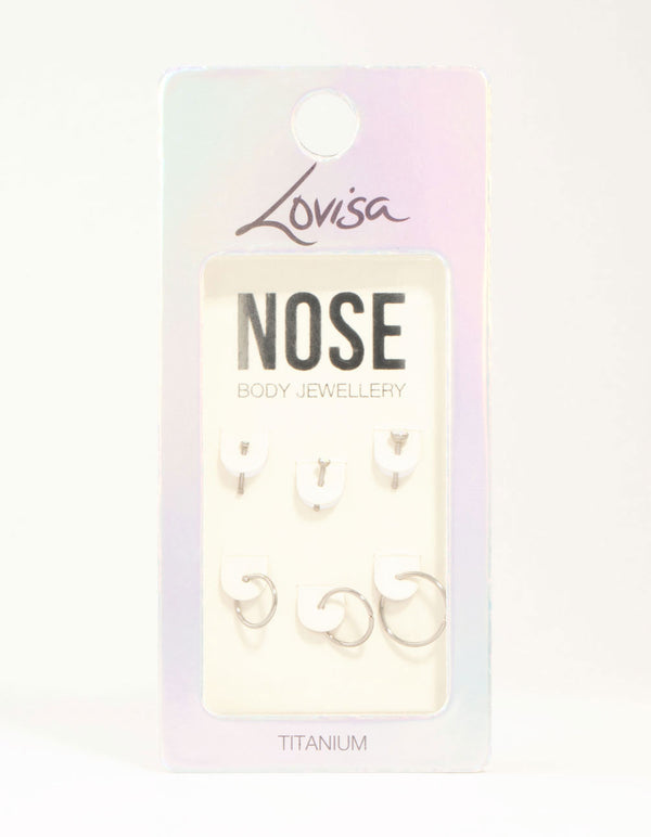 Titanium Fine Graduating Nose Stud & Ring 6-Pack