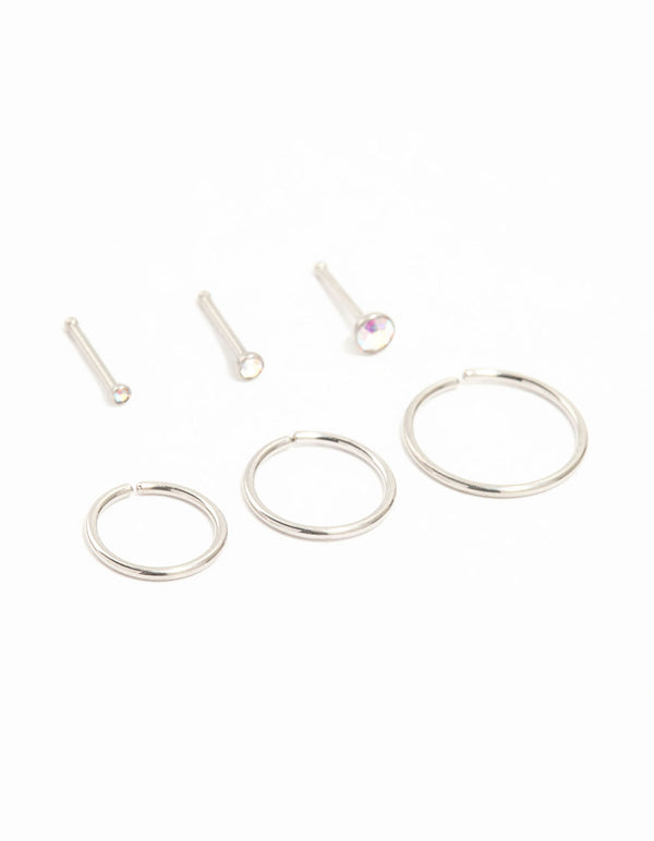 Titanium Fine Graduating Nose Stud & Ring 6-Pack
