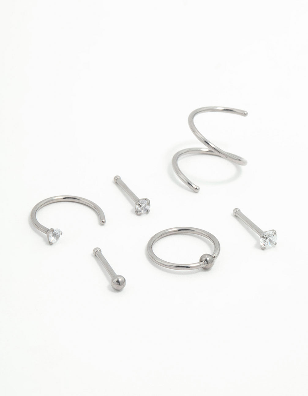 Titanium Cubic Zirconia Nose Piercings 6-Pack