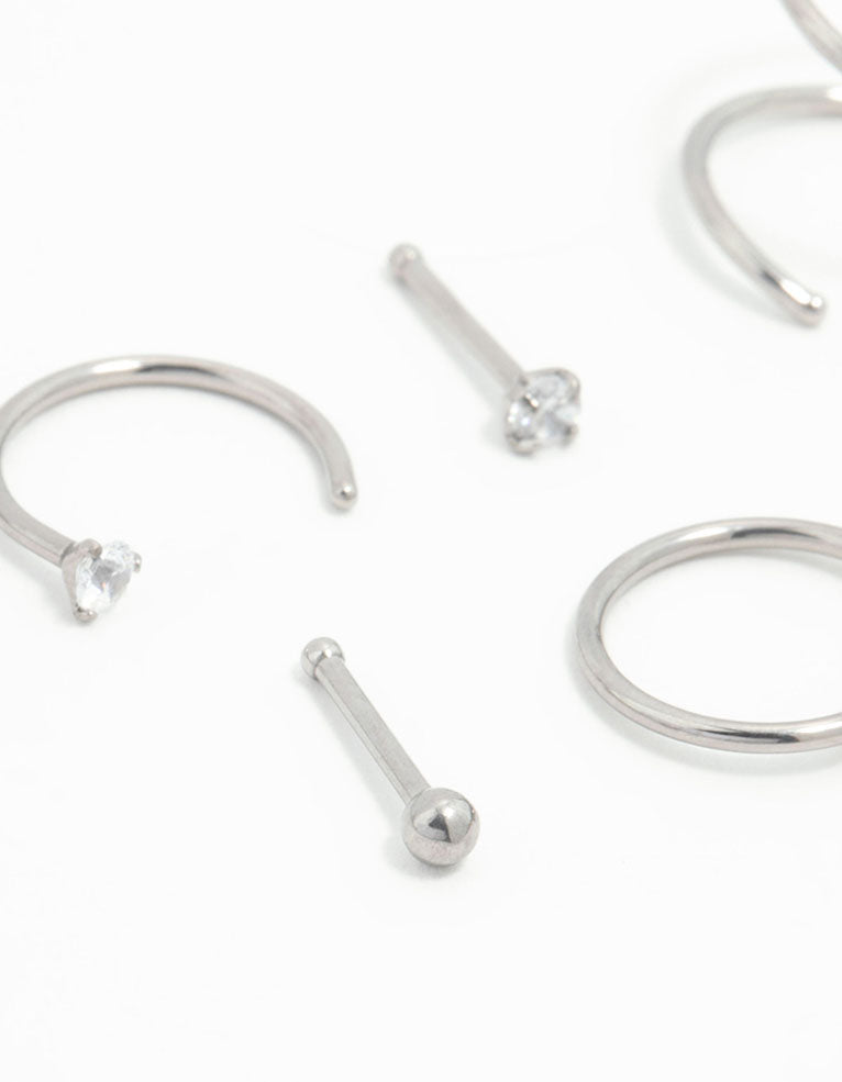 Titanium Cubic Zirconia Nose Piercings 6-Pack