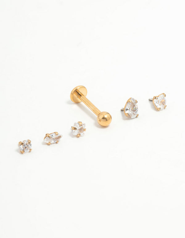 Gold Plated Titanium Mixed Cubic Zirconia Flat Backs 6-Pack