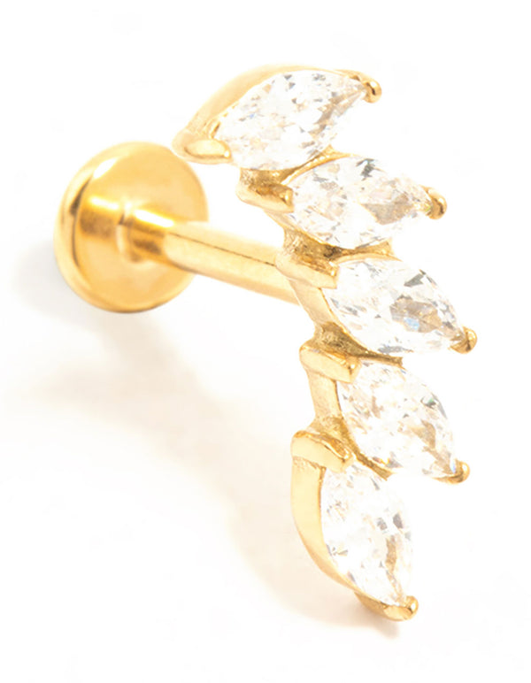 Gold Plated Titanium Cubic Zirconia Leaf Flat Back