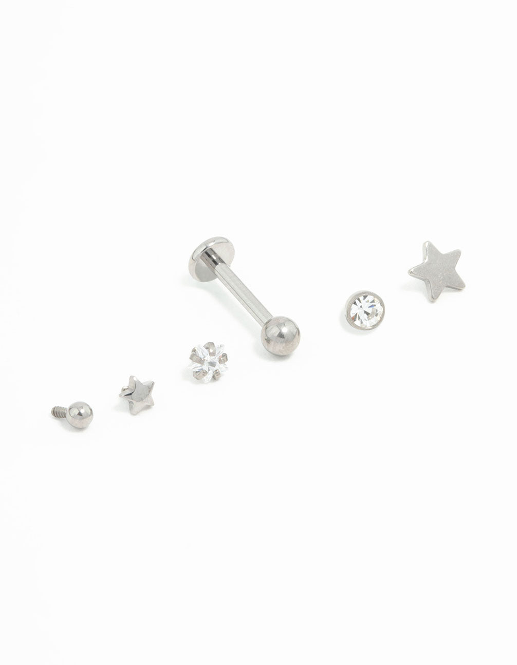 Titanium Diamante Star Flat Backs 6-Pack
