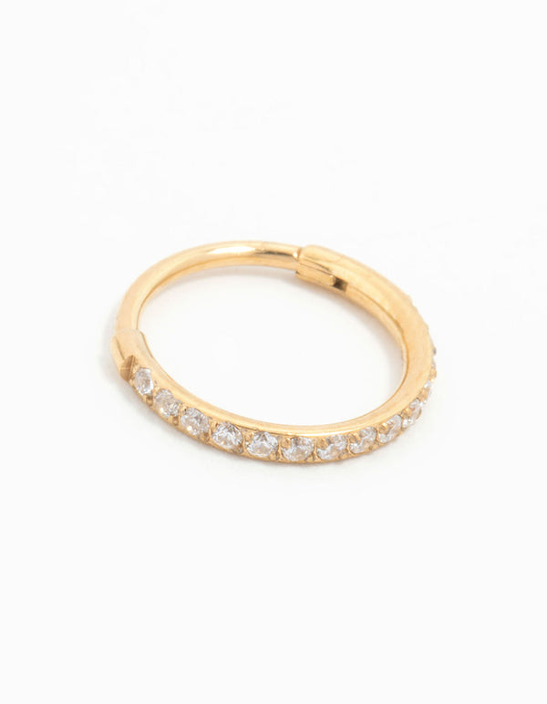 Gold Plated Titanium Pave Cubic Zirconia Band Clicker Ring