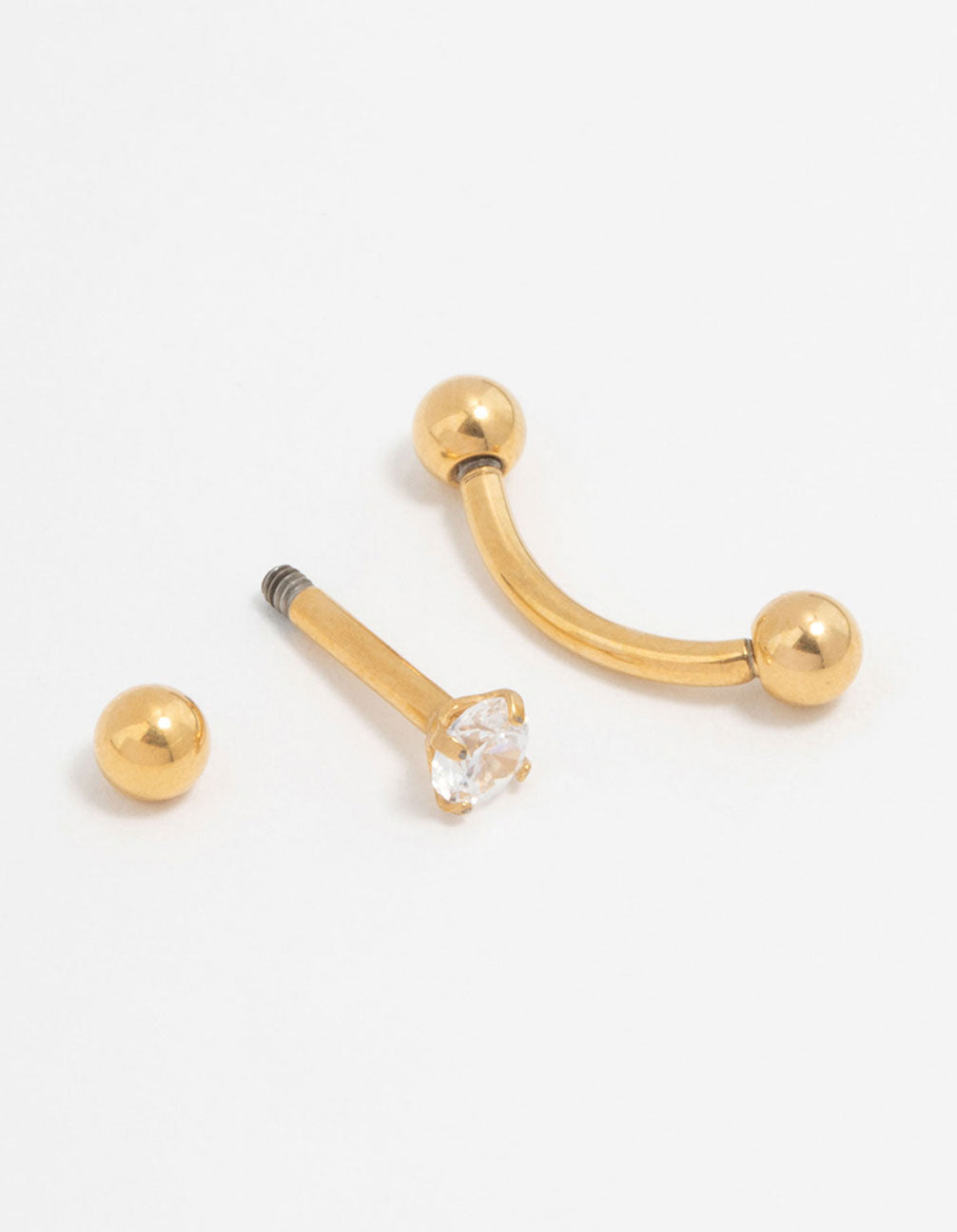 Gold Plated Titanium Ball & Cubic Zirconia Barbell 2-Pack