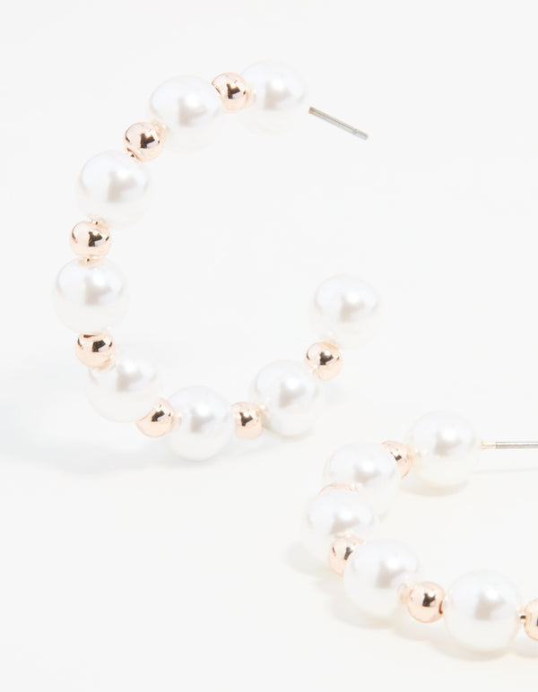 Rose Gold Ball & Pearl Hoop Earrings