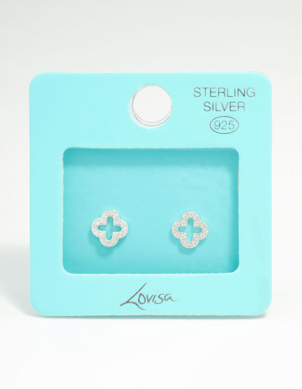 Sterling Silver Cubic Zirconia Flower Stud Earrings