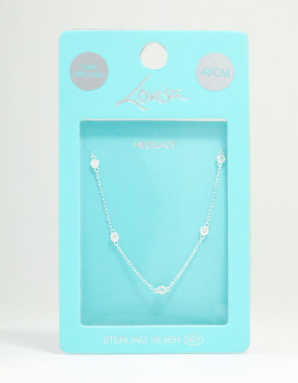 Sterling Silver Circle Cubic Zirconia Chain Necklace