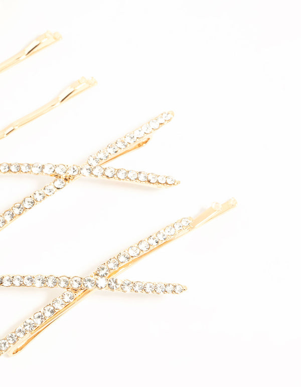 Gold Pave & Single Diamante Slides 6-Pack