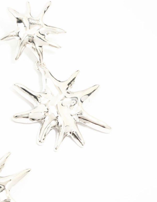 Silver Starburst Drop Earrings