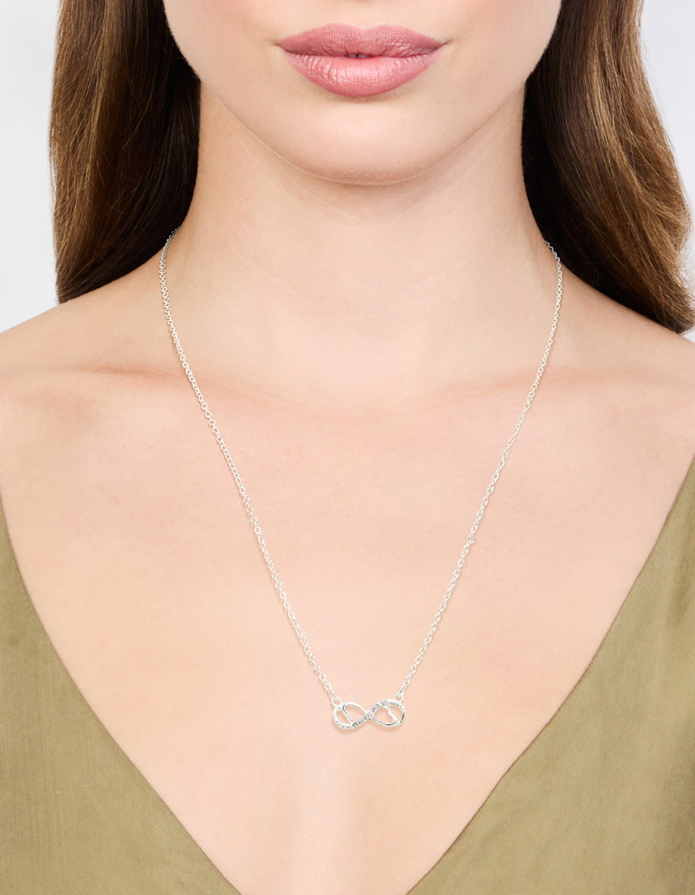 Silver Diamante Infinity With Heart Necklace
