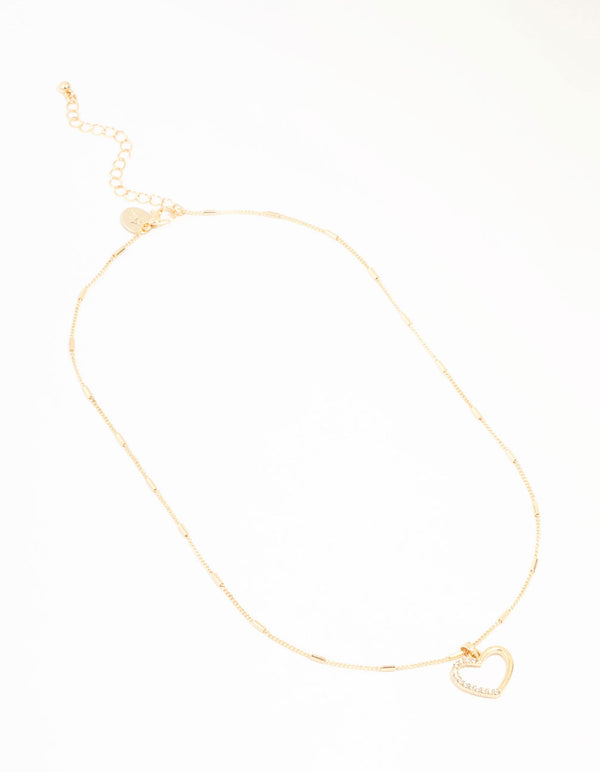Gold Tab Diamante Open Heart Necklace