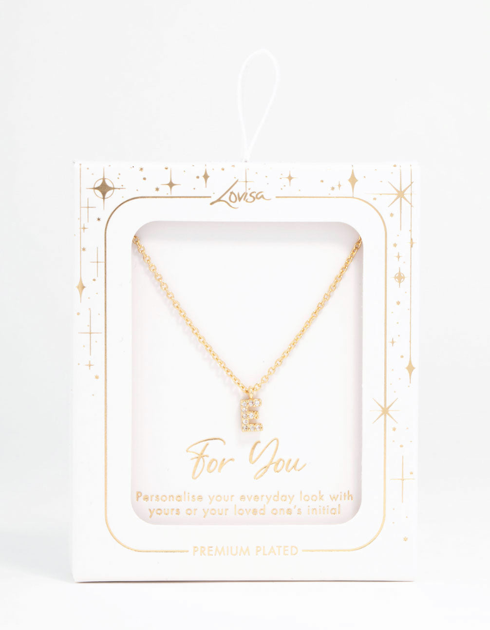Gold Plated Cubic Zirconia Letter E Necklace