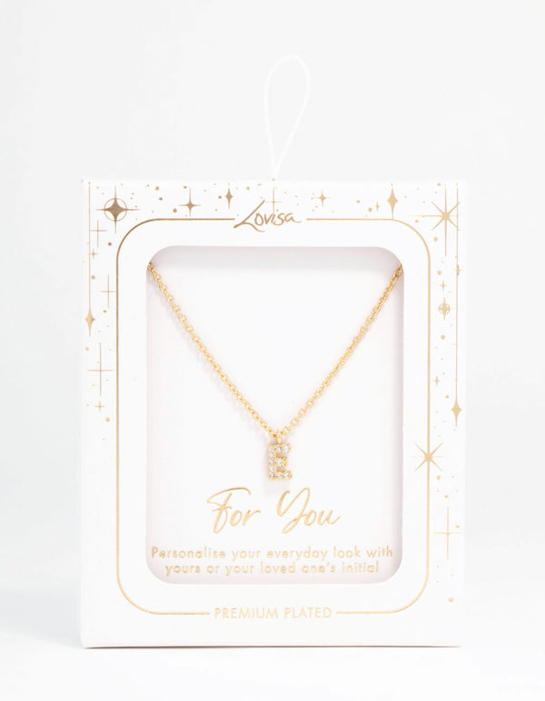 Gold Plated Cubic Zirconia Letter E Necklace