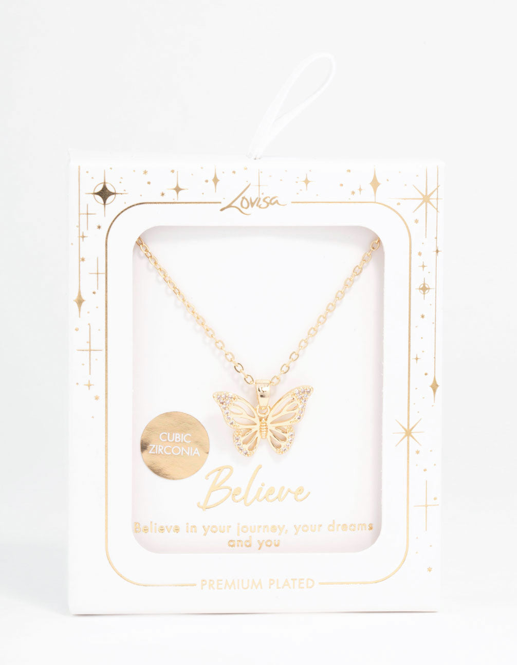 Gold Plated Cubic Zirconia Butterfly Necklace