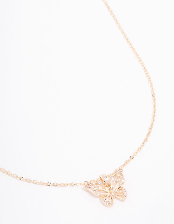 Gold Plated Cubic Zirconia Butterfly Necklace