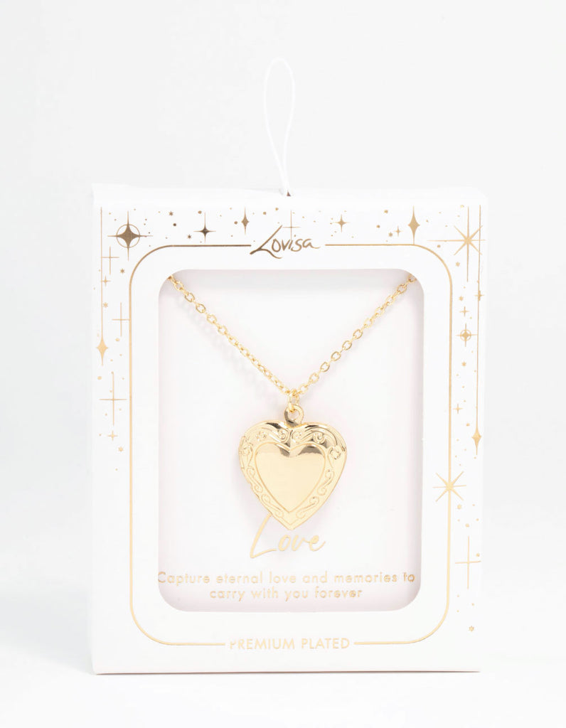 Gold Plated Detailed Heart Locket Necklace - Lovisa