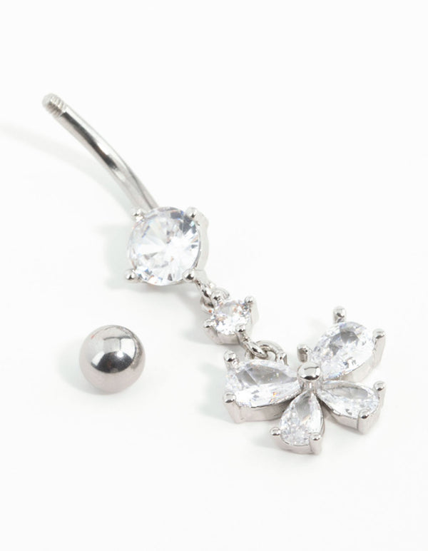 Surgical Steel Pear Cubic Zirconia Butterfly Belly Bar