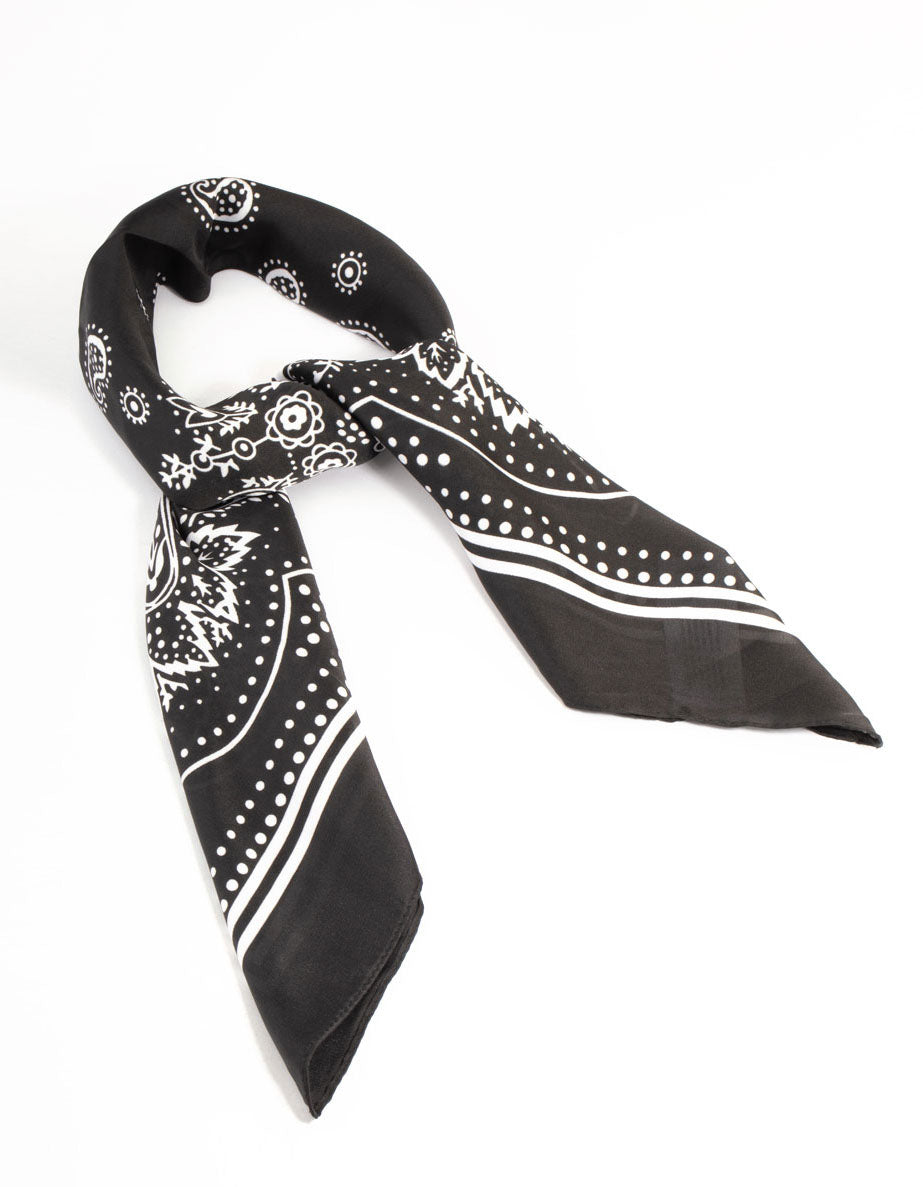 Classic Black Fabric Paisley Scarf