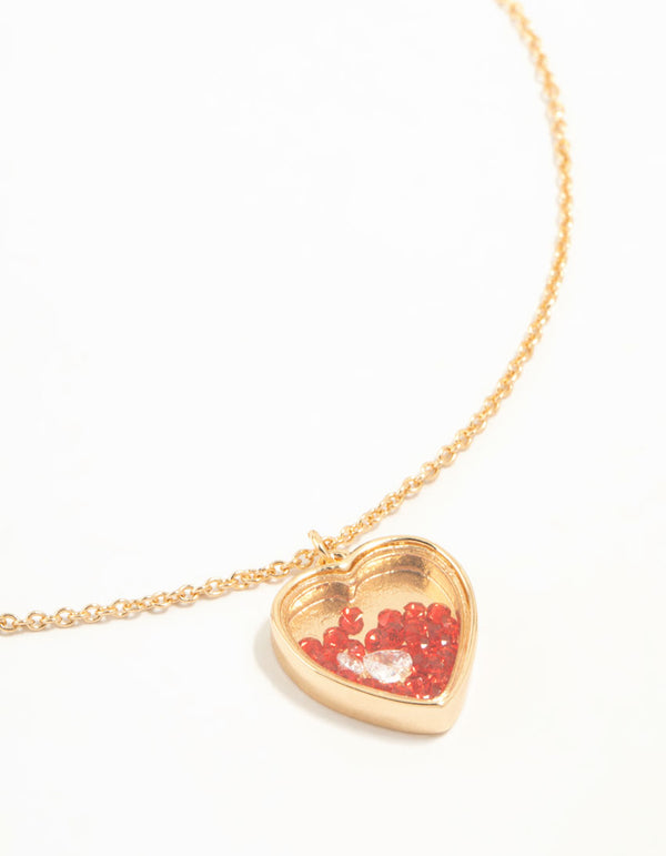 Red Diamante Heart Shaker Necklace