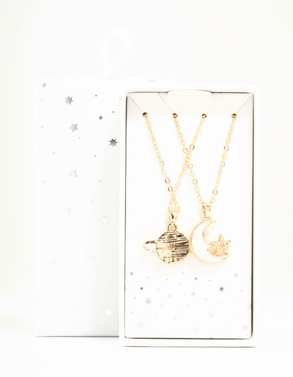 Gold Moon & Planet Necklaces 2-Pack