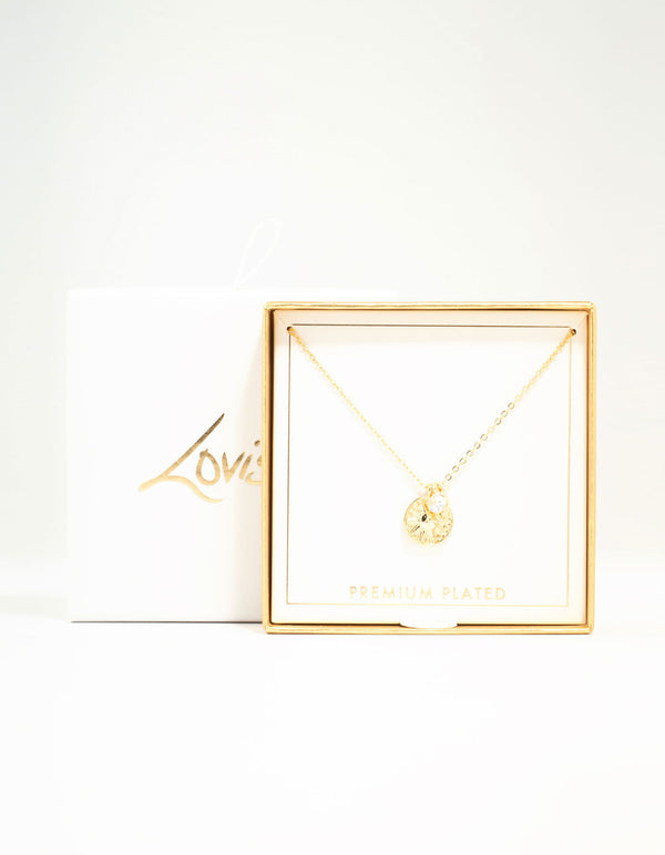 Gold Plated Sun & Cubic Zirconia Pendant Necklace