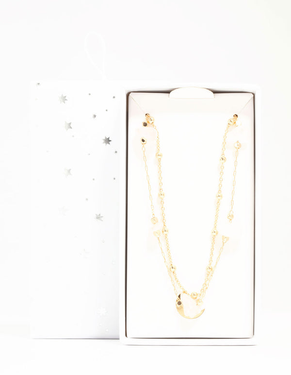 Gold Semi Precious Clear Quartz Chip Necklace