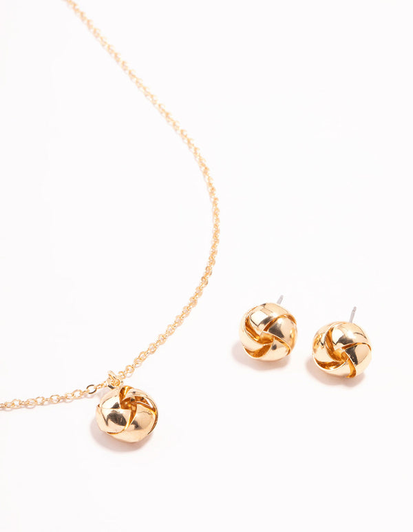Gold Knotted Necklace & Stud Earrings Set