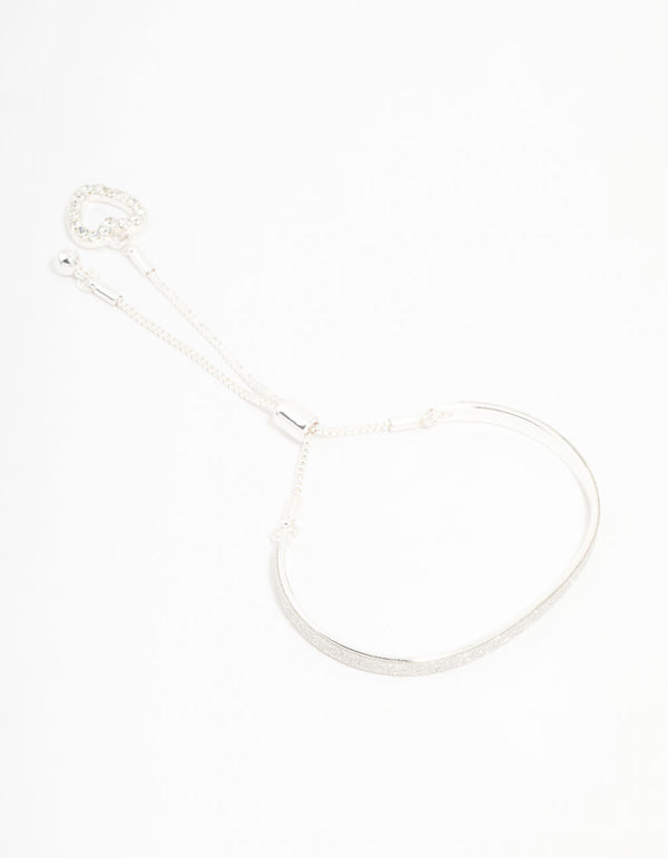 Silver Glitter & Heart Cuff With Toggle Clasp
