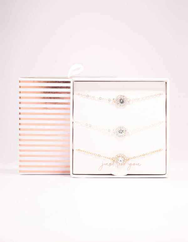Mixed Metals Halo Diamante Bracelets 3-Pack