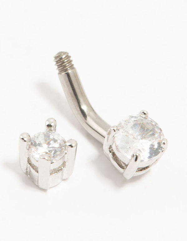 Titanium Mini Round Cubic Zirconia Belly Bar