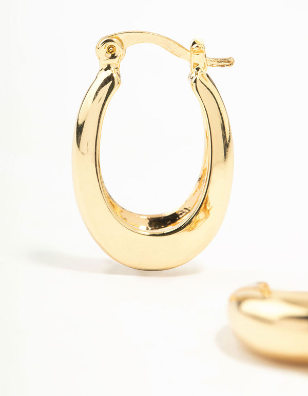 Gold Plated Long Thin Oval Hoop Earrings