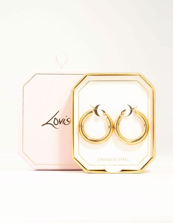 Waterproof Gold Plated Stainless Steel Large Plain Hoop Earrings