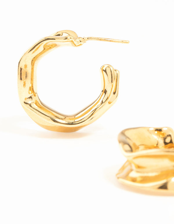 Waterproof Gold Plated Stainless Steel Molten Hoop Earrings