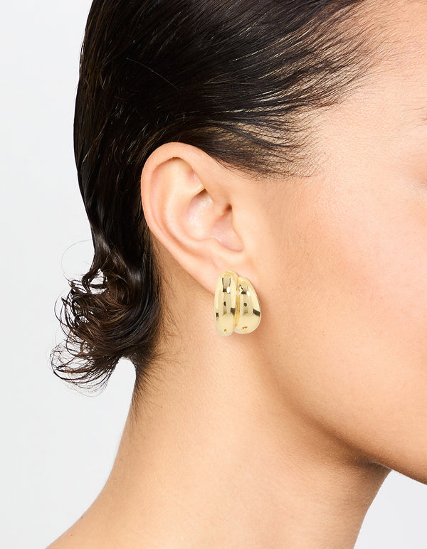 Gold Plated Double Cupchain Imitation Stud Earrings