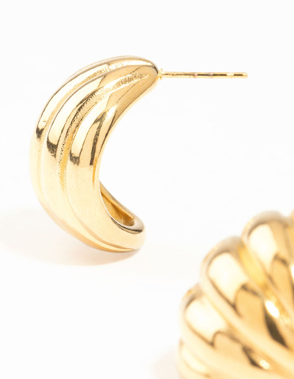 Waterproof Gold Plated Stainless Steel Round Textured Stud Earrings